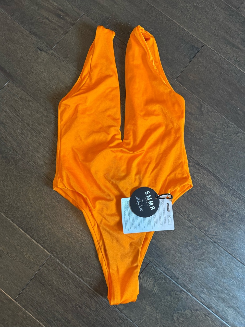 SMMR Orange One-Piece Plunge Swimsuit